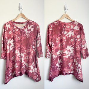 LOGO Lori Goldstein Floral Tie Dye Tunic Top